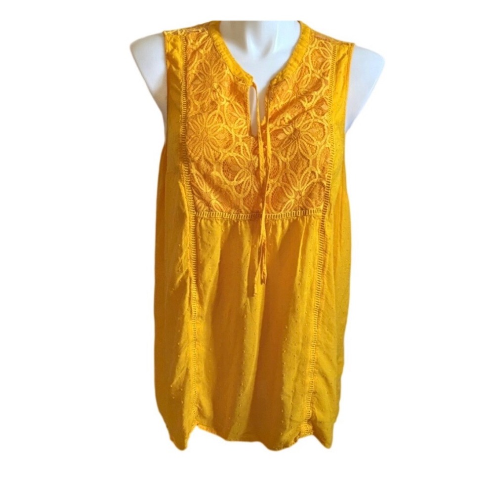 Torrid Womens Plus Size 3 Mustard Yellow Swiss Dot Lace Yoke Sleeveless Blouse